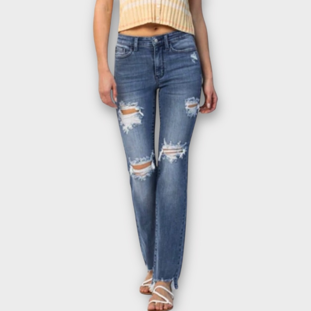 Judy Blue Straight Fit Jeans 22W mid-rise distressed destroyed 82425 medium wash